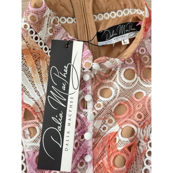 Dalia MacPhee lance Orange pink Hollow short sleeve  luxury Maxi midi Dress  L - Picture 6 of 15